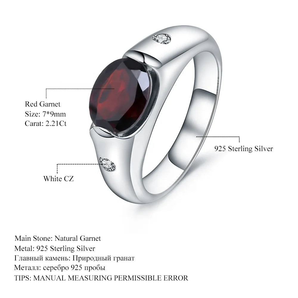 ArtistA Abiding Jewelry Factory Price Fancy Oval Cut 925 Sterling Silver Rings Fashion Natural Garnet Gemstone Ring for Men