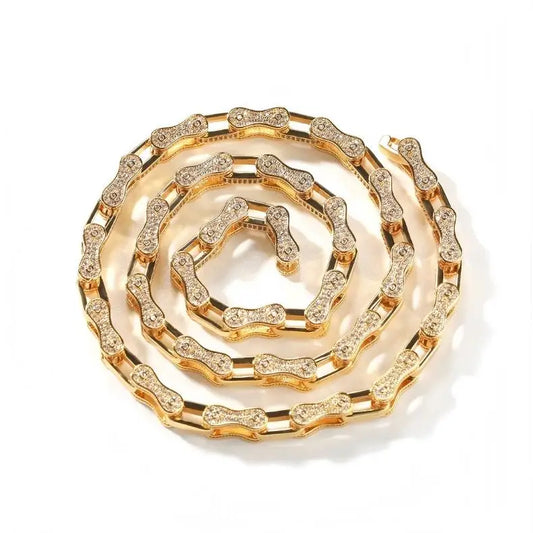 New Jewelry Designs Brass Jewellery Zircon Accessories Personalized Bicycle Chain Bracelet 5mm Gold Plated Necklace Hollow Chain