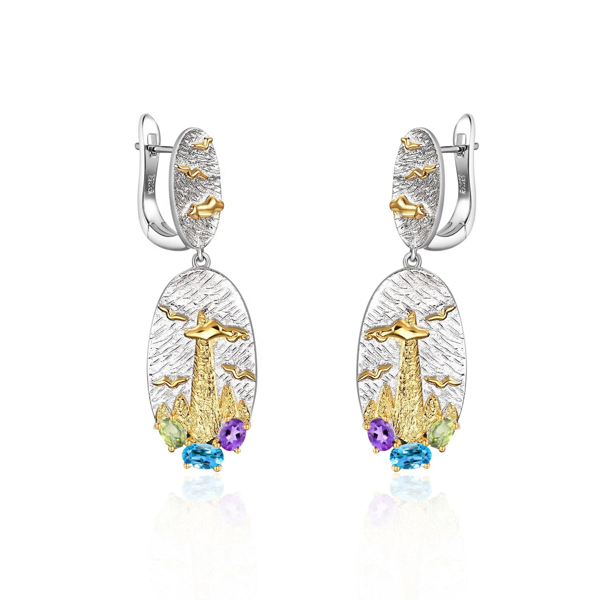 ArtistA C7927 Jewellery Manufacturer Mix Gemstone Peridot Blue Topaz Amethyst 925 Sterling Silver Set Men Women