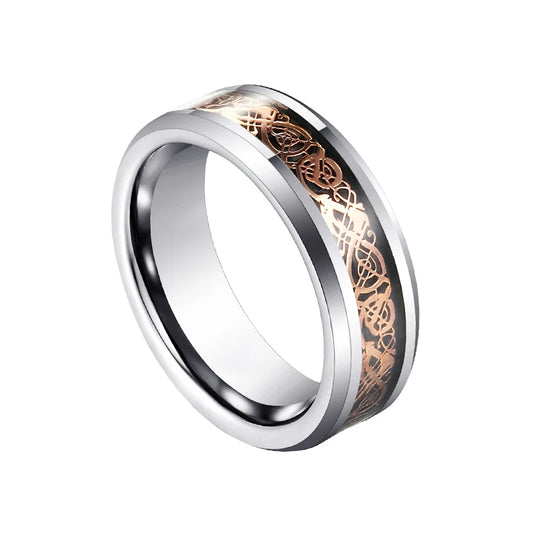 REBEL 6mm Inlay Golden Sticker Silver Ring Tungsten Ring Man for Couple