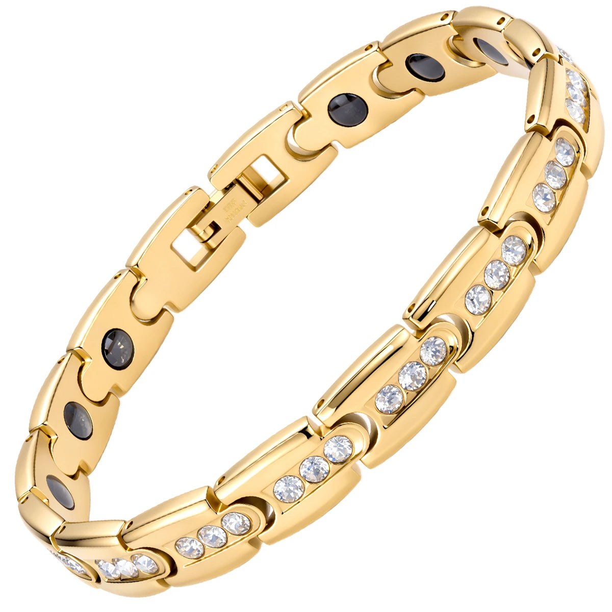 REBEL FASHIONISTA JK Jewelry 18K Plated Stainless Steel Men's Adjustable Trendy Geometric Chain Link Diamond Magnetic Therapy Bracelet for