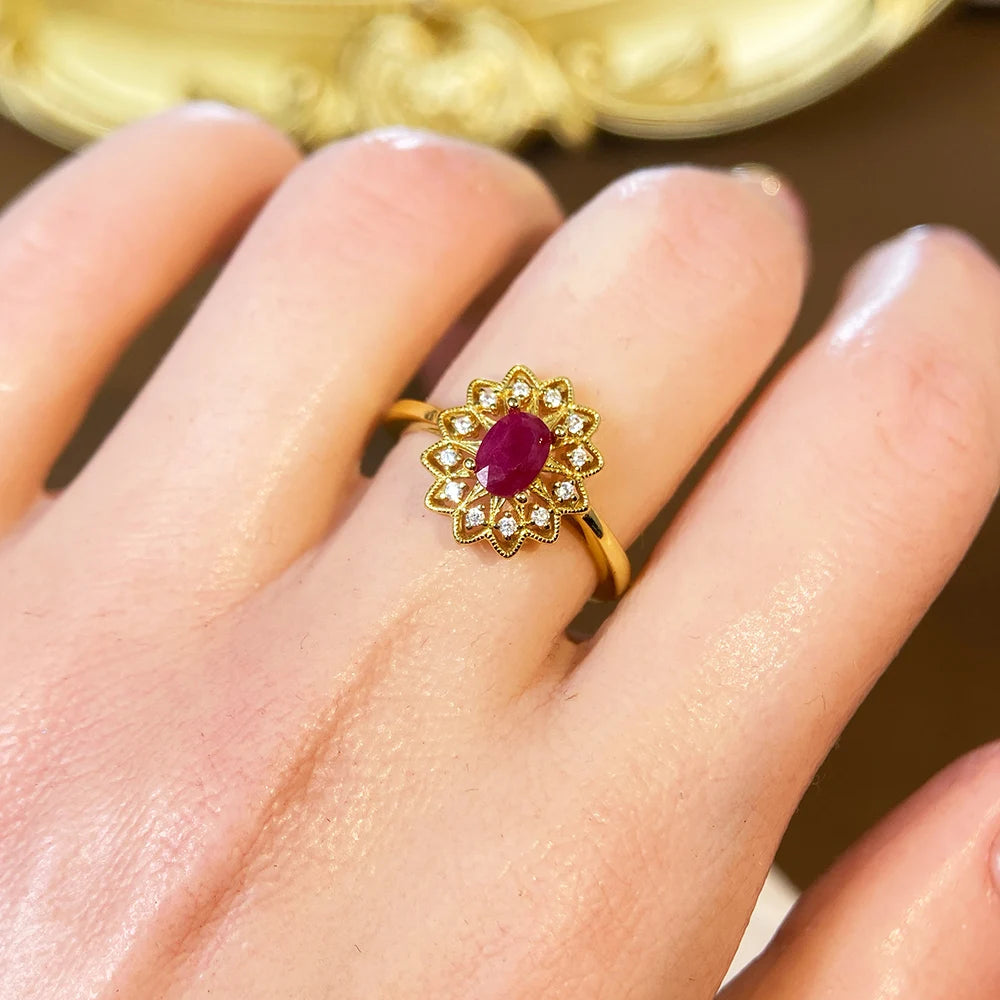 Gioiellieri 925 Sterling Silver Gold Plated Gemstone Ring Natural Ruby Prong Set Certified for Engagement Anniversary Parties Everyday Wear