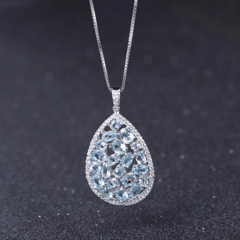 ArtistA A852 Abiding Factory Dainty 925 Silver Pear Waterdrop Shape Fancy Oval Cut Natural Sky Blue Topaz 3 Piece Jewelry Set