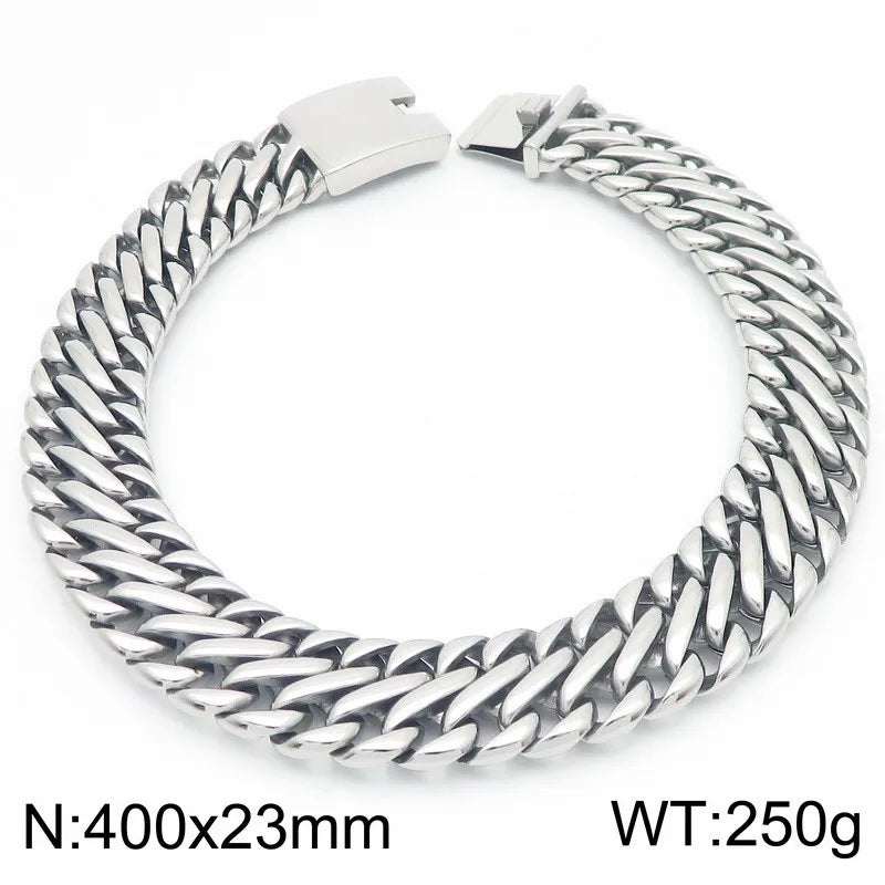 REBEL Unisex Vintage Stainless Steel Original Links 17cm Bracelet&40cm Necklace Jewelry Set