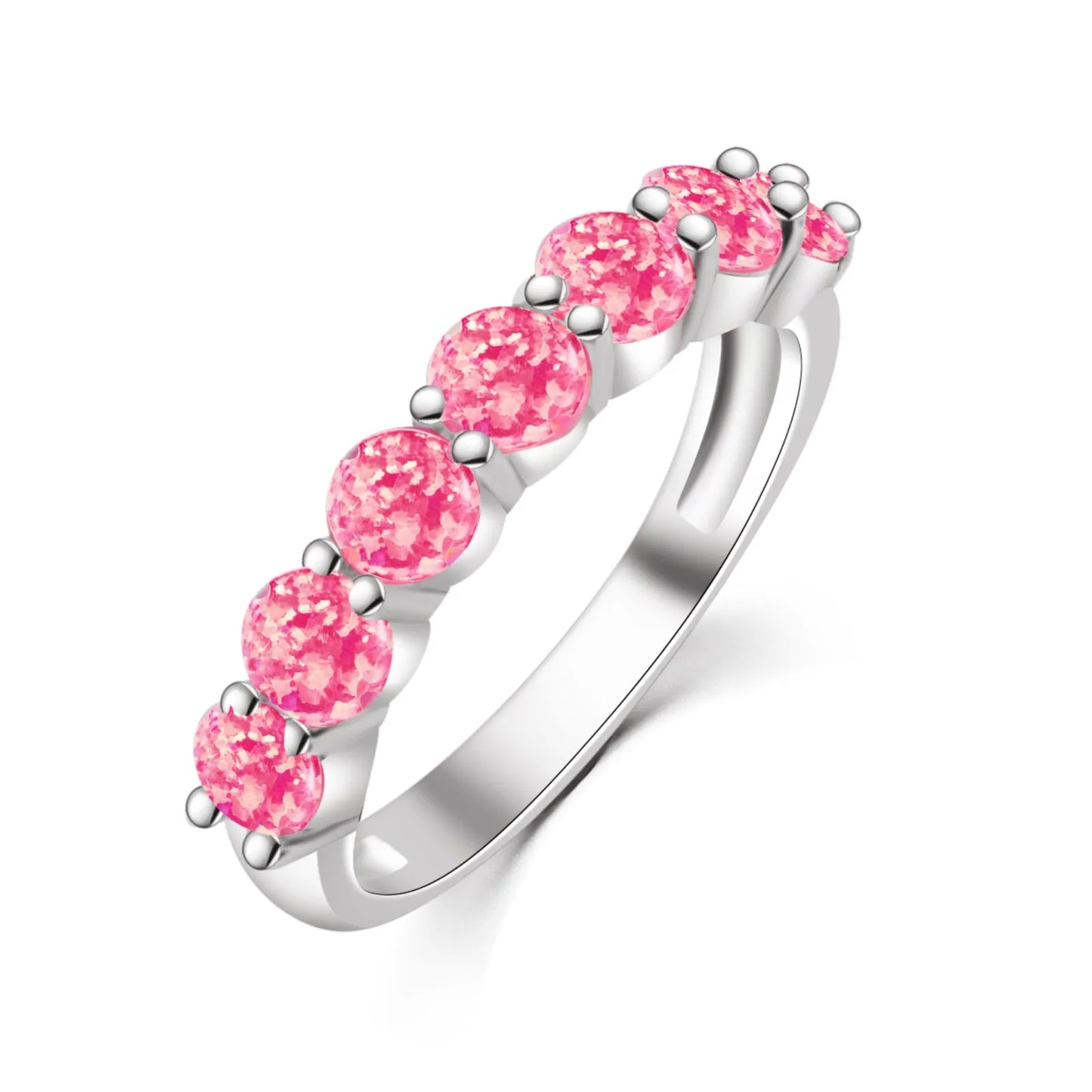 Elegant Circle Diamond Design Opal Promise Ring - Iridescent Opal & CZ Paved Band | Romantic Daily Jewelry Bulk Gifts