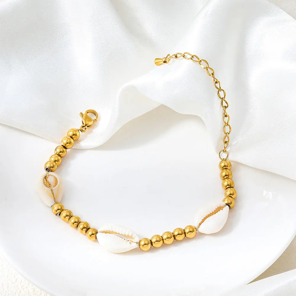 JOOLIM 18K PVD Gold Plated Waterproof Stainless Steel Fashion Shell Pendant Ball Bracelet for Women Wholesale Jewelry