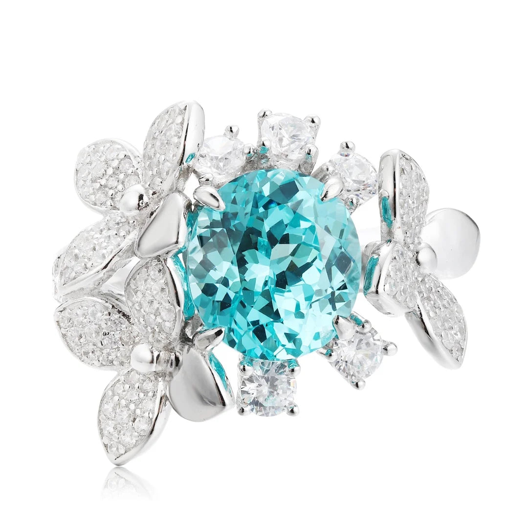 Gemfiori Jewelry Trendy High Quality S925 Silver Cultivated Paraiba Ring Unisex Engagement Ring for Wedding Party or Gift