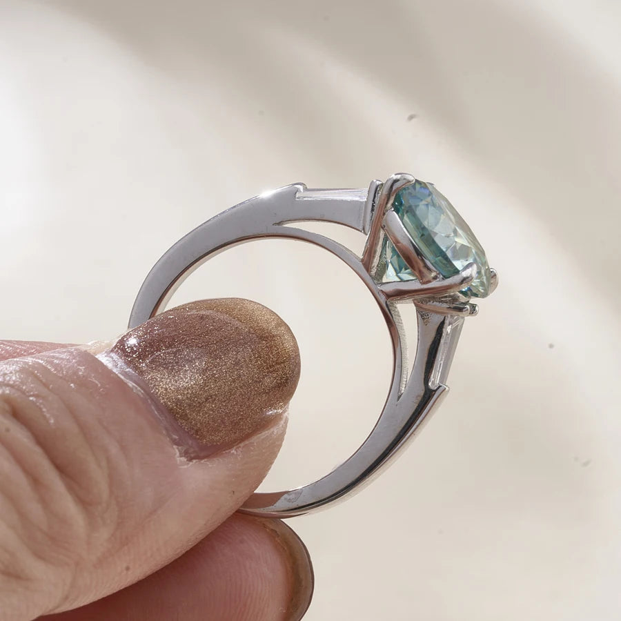 Saudi Arabia Silver Rings with Luxury S925 Sterling Silver Jewelry 6.5carat Gra Certificate Moissanite Ring Set Birthday Gift