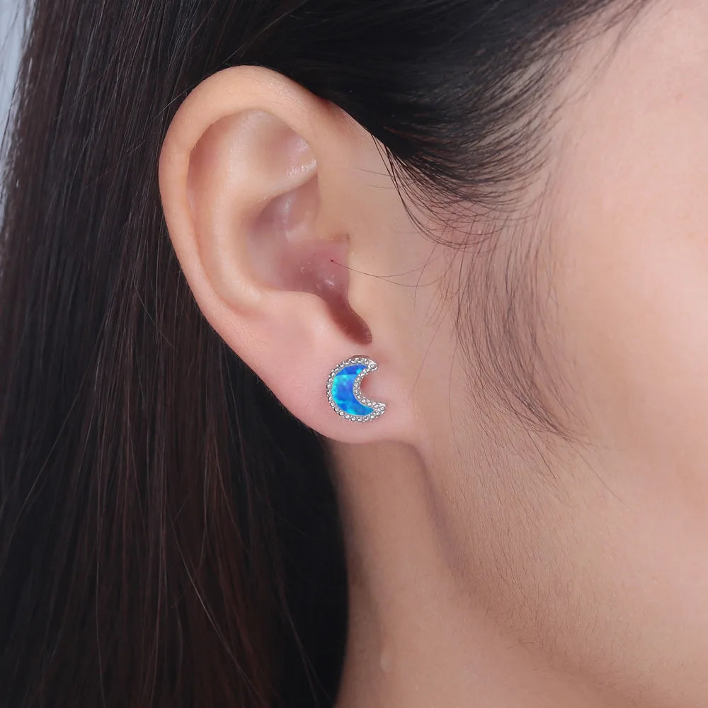 Dreamy Celestial Opal Pendant Earrings Star & Moon Design Trendy Bohemian Christian Brass Jewelry