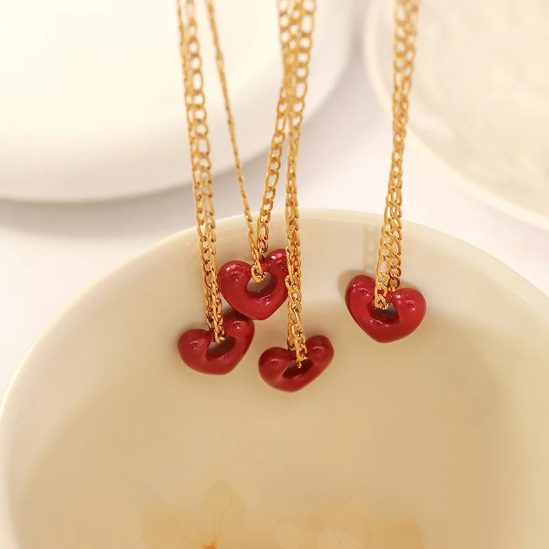 Hollow Heart Hoop Earrings & Necklace | Korean Sweet-Cool Natural Stone Gold Fashion Jewellery