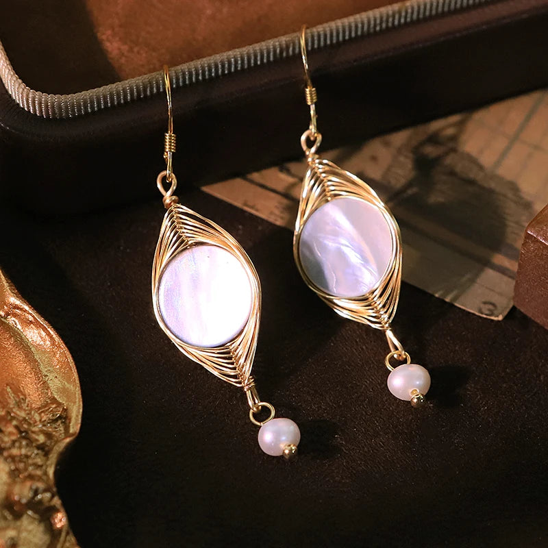 GLSEEVO Natural Freshwater Pearl & Shell Necklace & Earrings Set — Luxury Design for Gifting & Banquet