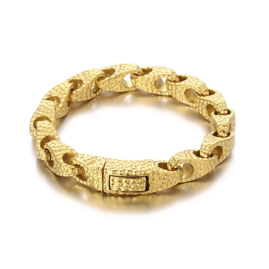KALEN Men Retro 225mm Stainless Steel Pitted Surface Links Bracelet