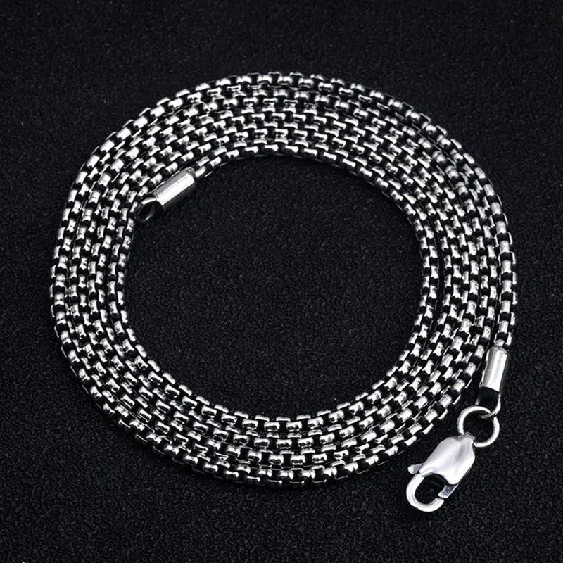 REBEL VIKING 925 Sterling Silver Retro Box Chain Necklace