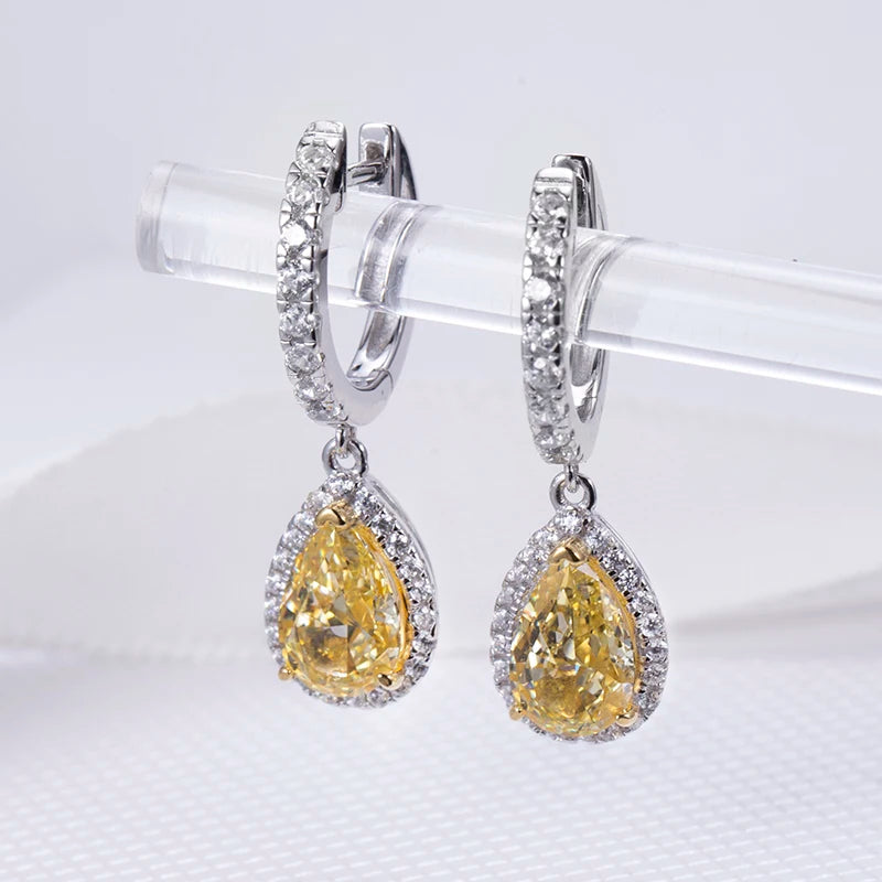 Messi Jewelry MSE-607  Silver 2CT Yellow High Carbon Cubic Zircon Fine Jewelry Earrings for Dating or Wedding