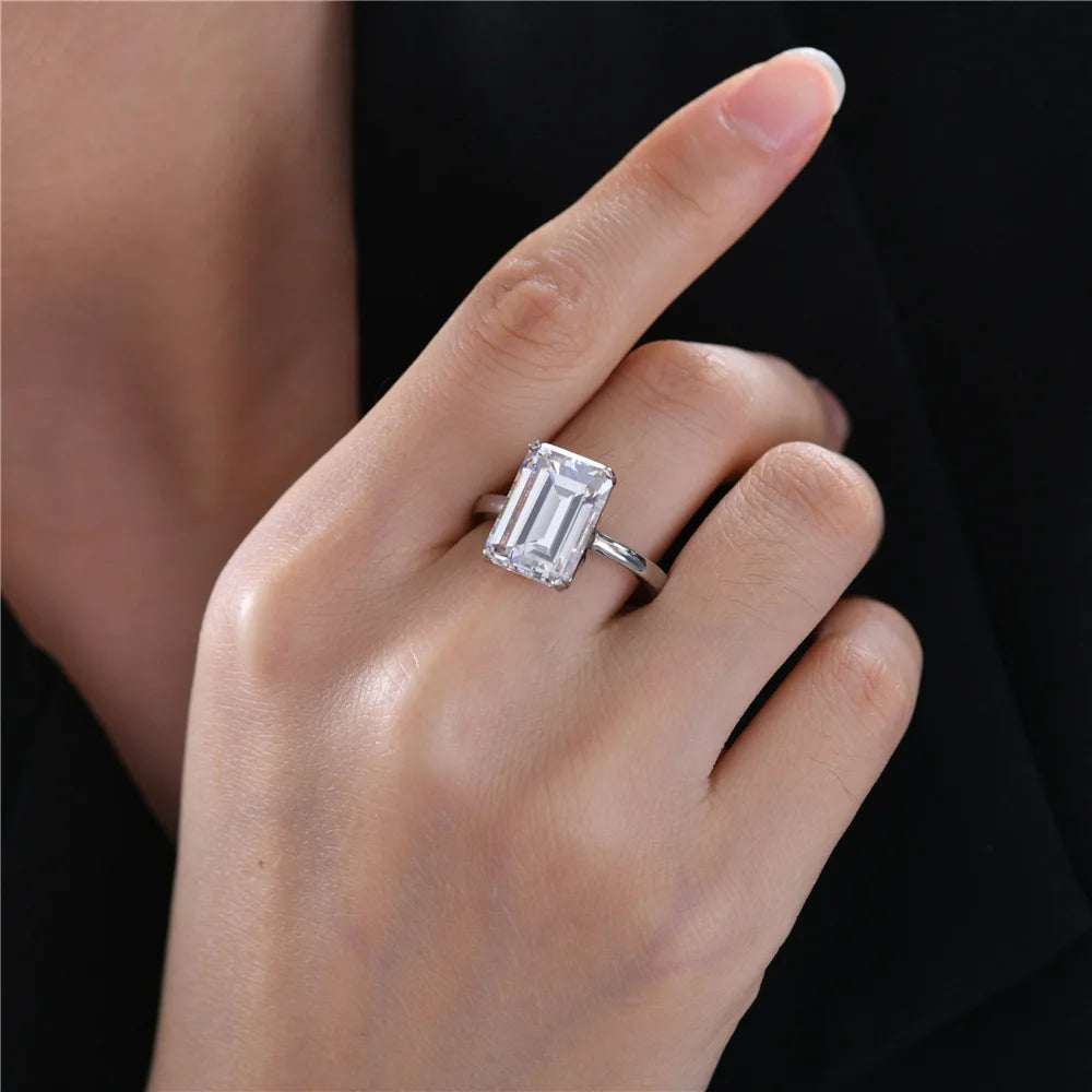 MUSHAN Jewelry Factory Simple and Elegant Rectangular 10*14 Luxurious High Carbon Diamond 7 Carat Ring Factory Direct Supply