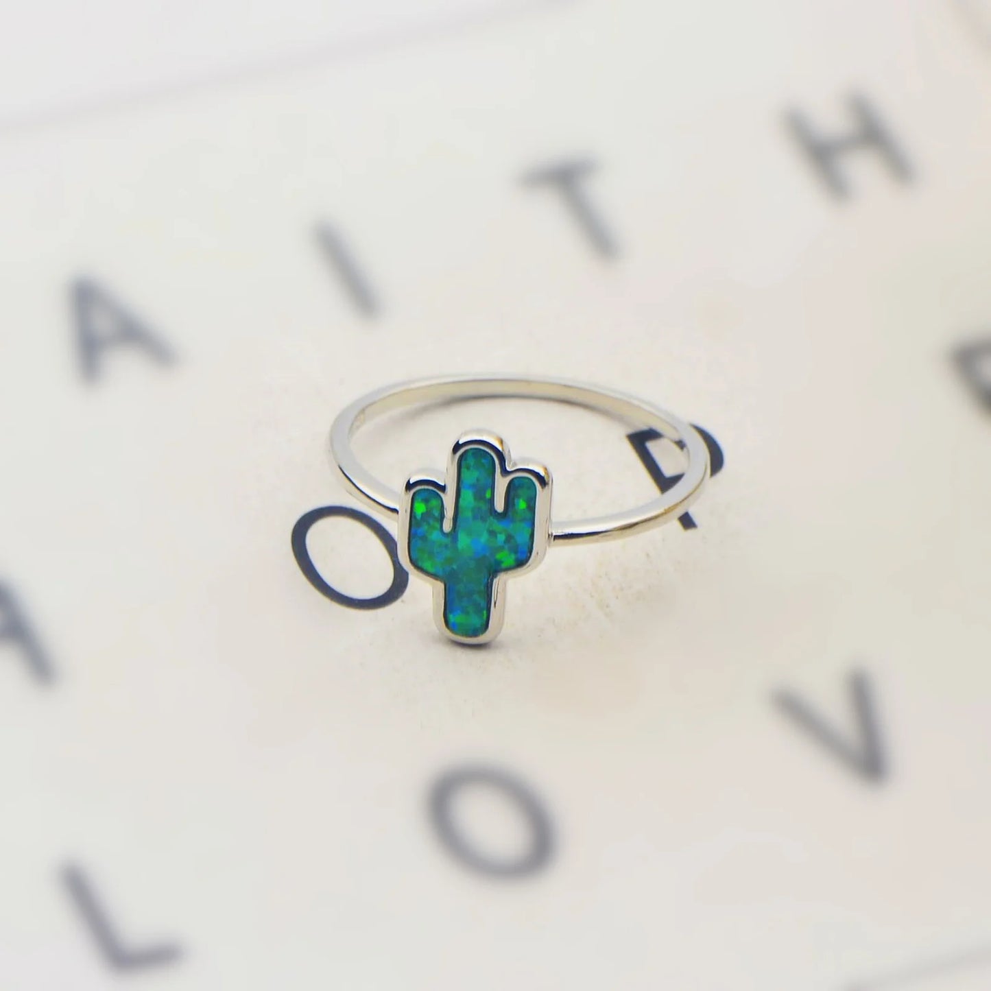 Cactus Ring | Iridescent Gem Inlay Band | Modern Silver/Gold Plated Women's Trendy Fashion Jewelry