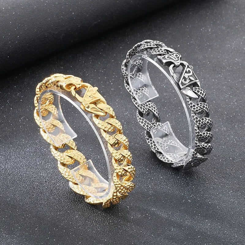 KALEN Fine Gothic Jewelry Fashion Bracelets Men Stainless Steel Pitted Cuban Links Bracelet Bangle