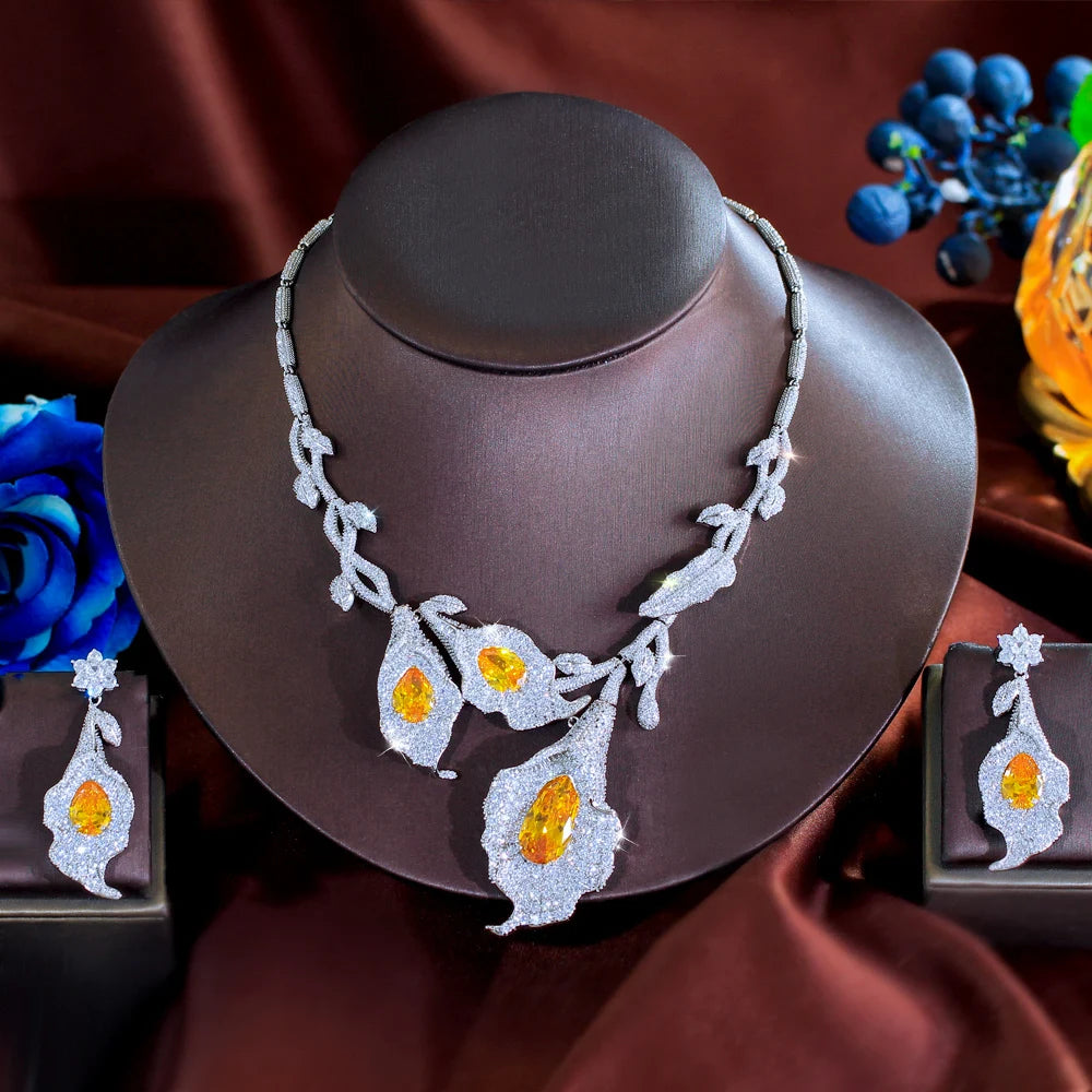 Wholesale 2pcs Necklace and Earrings Set Irregular Shape Big Yellow Leaf Jewelry Set for Women Wedding Party