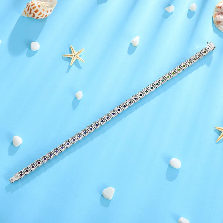 Gemfiori ANSTER Tennis Bracelet Women's 925 Sterling Silver Handmade Iridescent Color Rhodium Plated Jewelry for Parties and Gifts