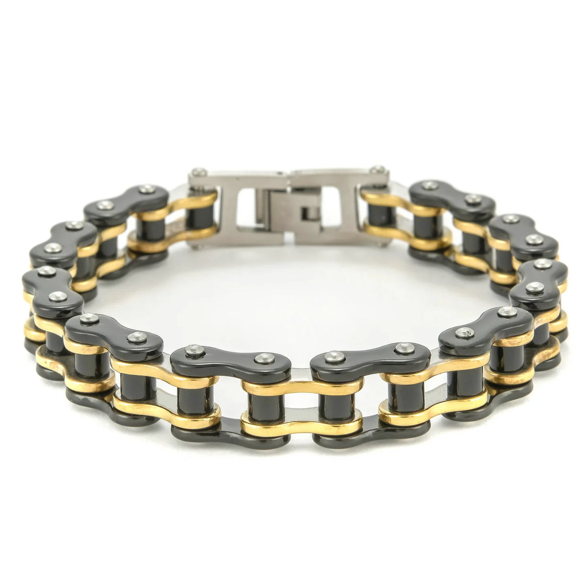 REBEL Hiphop Biker Chain Bracelet Jewelry Sturdy Two Tone Polished Hand Bracelet for Teen Boys Stainless Steel Men Bracelets