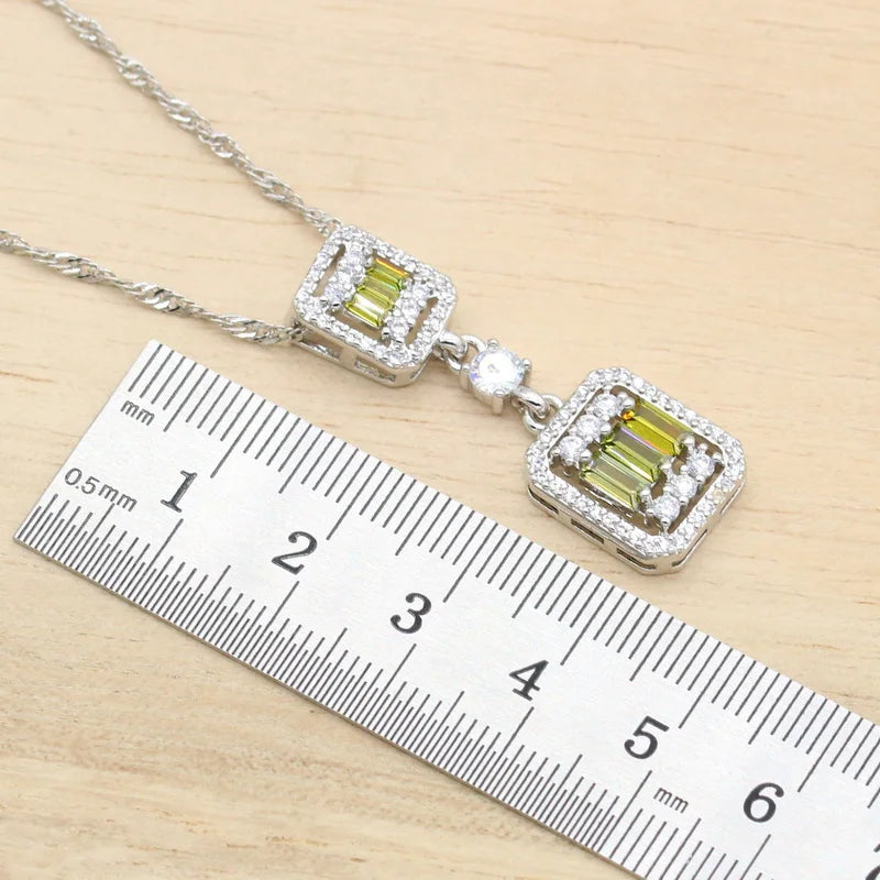 XOTICA 2022 New Green Peridot 925 Silver Bridal Jewelry Sets for Women Wedding Party Engagement Bracelet Necklace Pendant Earrings Ring