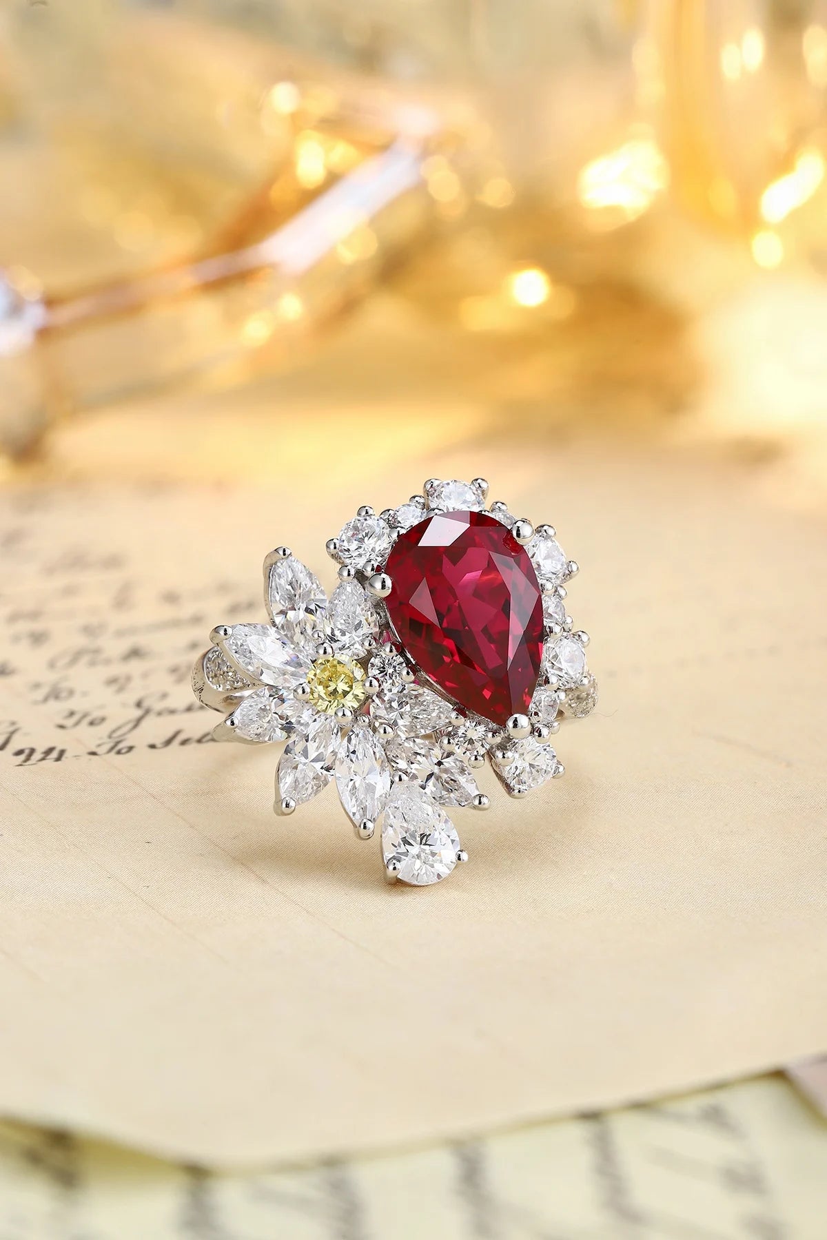 Gemfiori Jewelry Trendy High Quality S925 Silver Cultivated Ruby Ring Unisex Engagement Ring for Wedding Party or Gift
