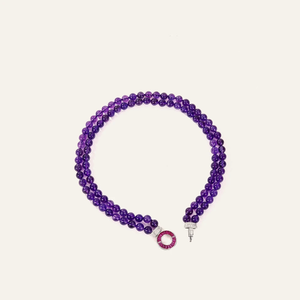 MUSHAN Jewelry Factory Natural Amethyst Necklace With High End Feel S925 Silver Gold Plated High Carbon Diamond 8mm Jewelry