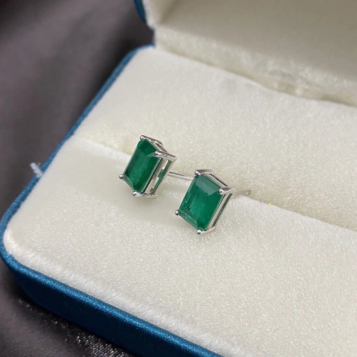 Silverelli | 925 Silver Synthetic Emerald Rectangular Stud Earrings | 5×7mm | 18K Gold Plated