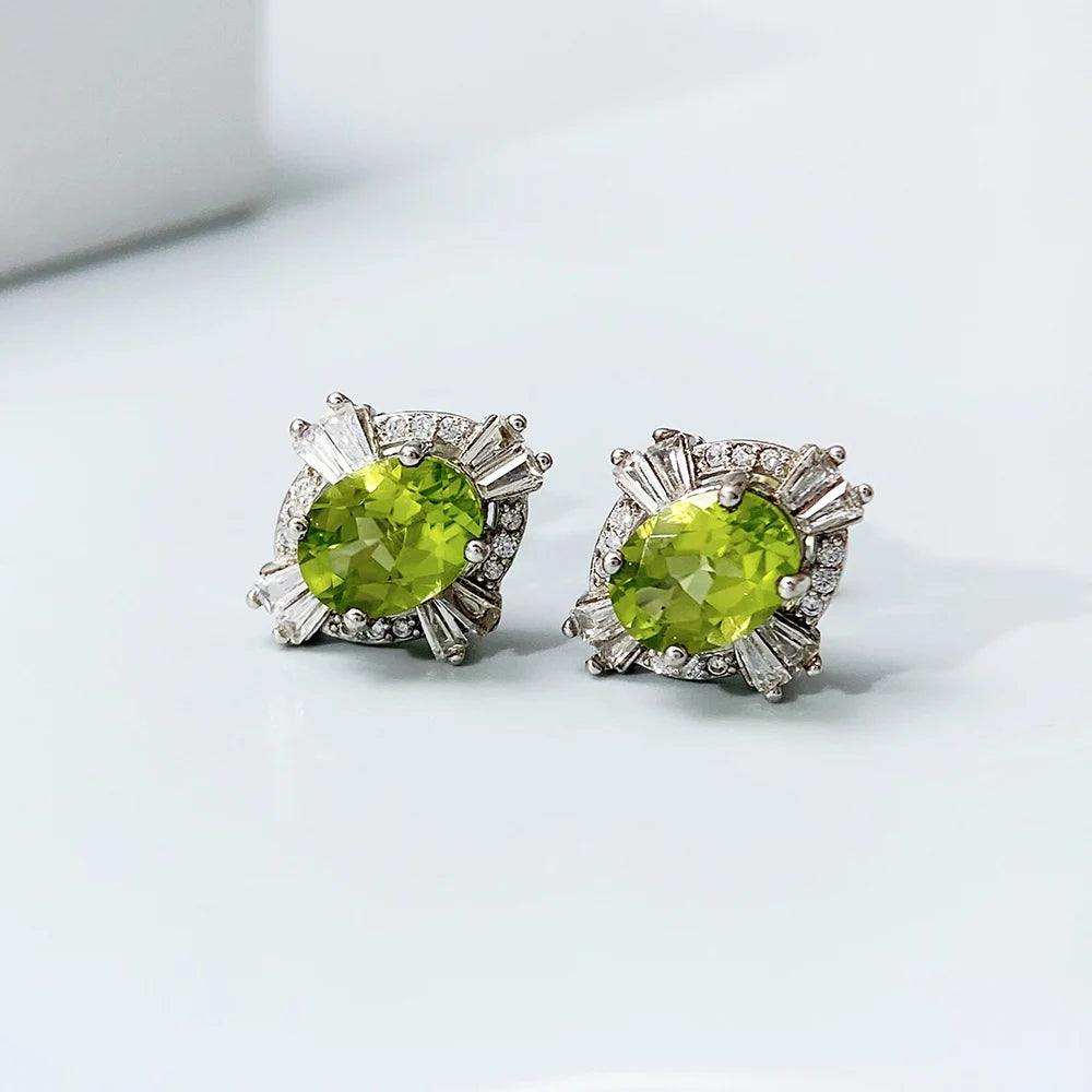 Gioiellieri Natural Peridot Stud Earrings with Sterling Silver 925 Jewelry for Women Fine Jewelry Fashion Accessories Wedding Gift Gemstones