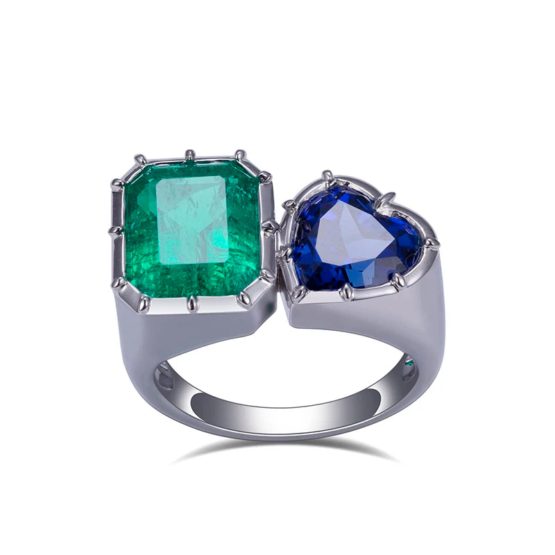MSR-1170 18K Gold Lab Emerald and Sapphire Ring Wedding Diamond Engagement Ring