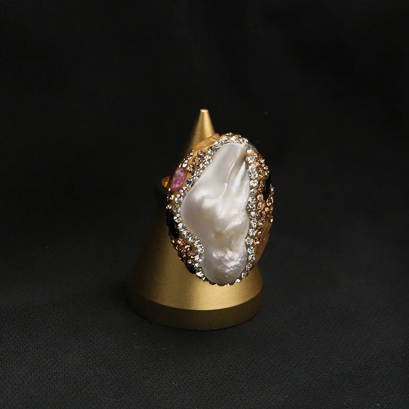 European American 2022 Cross-border New Fashion Ring Creative Personality Luxury Ring Simple Versatile Pearl Rings