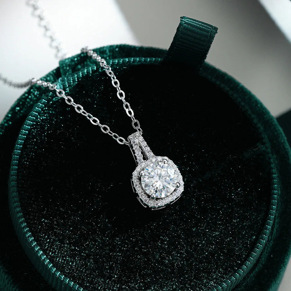Fine Jewelry 925 Silver Square Bezel Set Round Cut 1CT 2CT VVS GRA Certified Colorful Moissanite Diamond Pendant Necklaces Women
