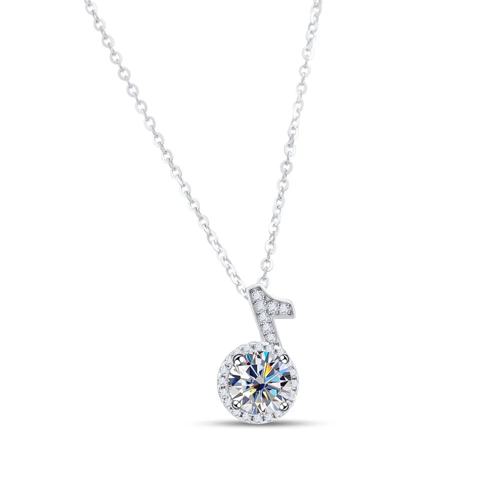 Fine 925 Silver Bezel Set Round Cut 1ct VVS Colored Moissanite Jewelry New Trendy Fashion Layer Musical Note Necklace for Women