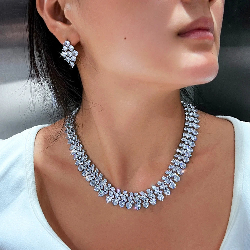 Super Luxury African Middle East Cubic Zircon Wedding Big Necklace and Earrings Bridal Jewelry Sets for Women Dress Accessories