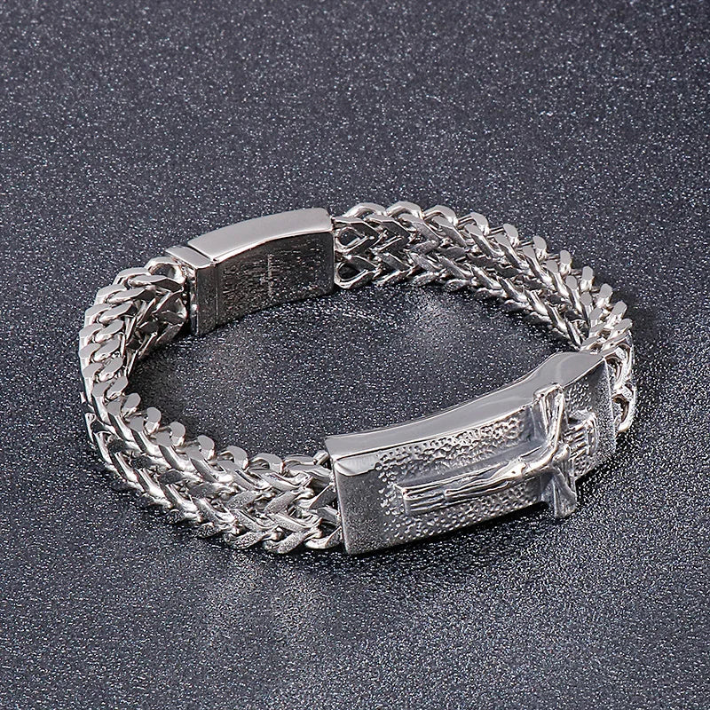KALEN Black Friday Mens Stainless Steel Fashion Jewelry Bracelets Christian Jesus Bracelet Bangle