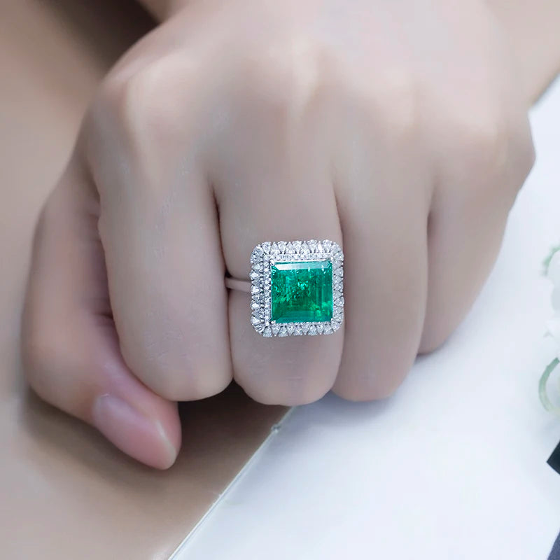 Gemfiori MS-584 18k Gold Women Fashion Jewelry DEF Pear Cut Moissanite Square Emerald Halo Ring