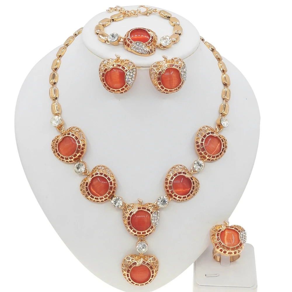 Zhuerrui New Italy Gold Big Style Women Jewelry Set Double Ring Necklace Bracelet Earrings Ring Jewelry Sets HA21040414