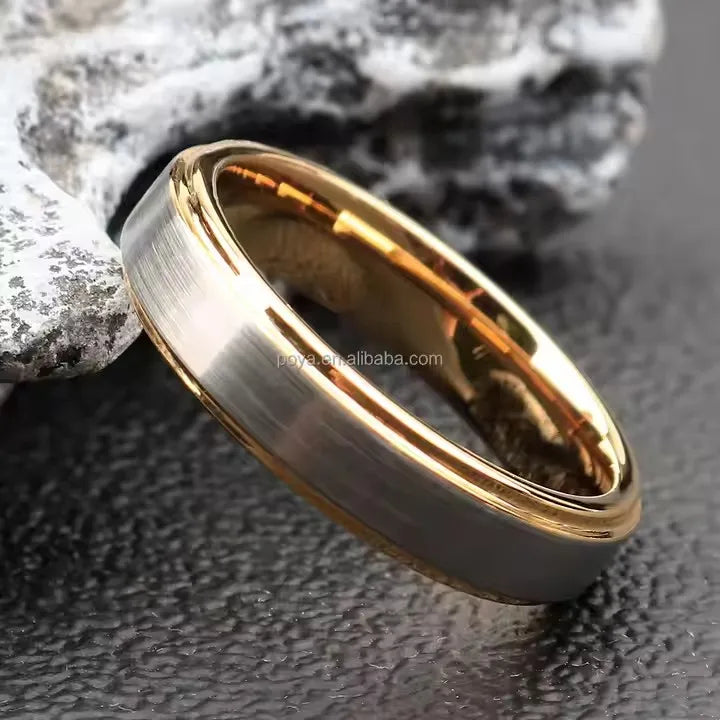 POYA Unisex 4mm Silver Gold Tungsten Carbide Wedding Band Ring Fashionable Anniversary Gift Couples Christian Jewelry Parties