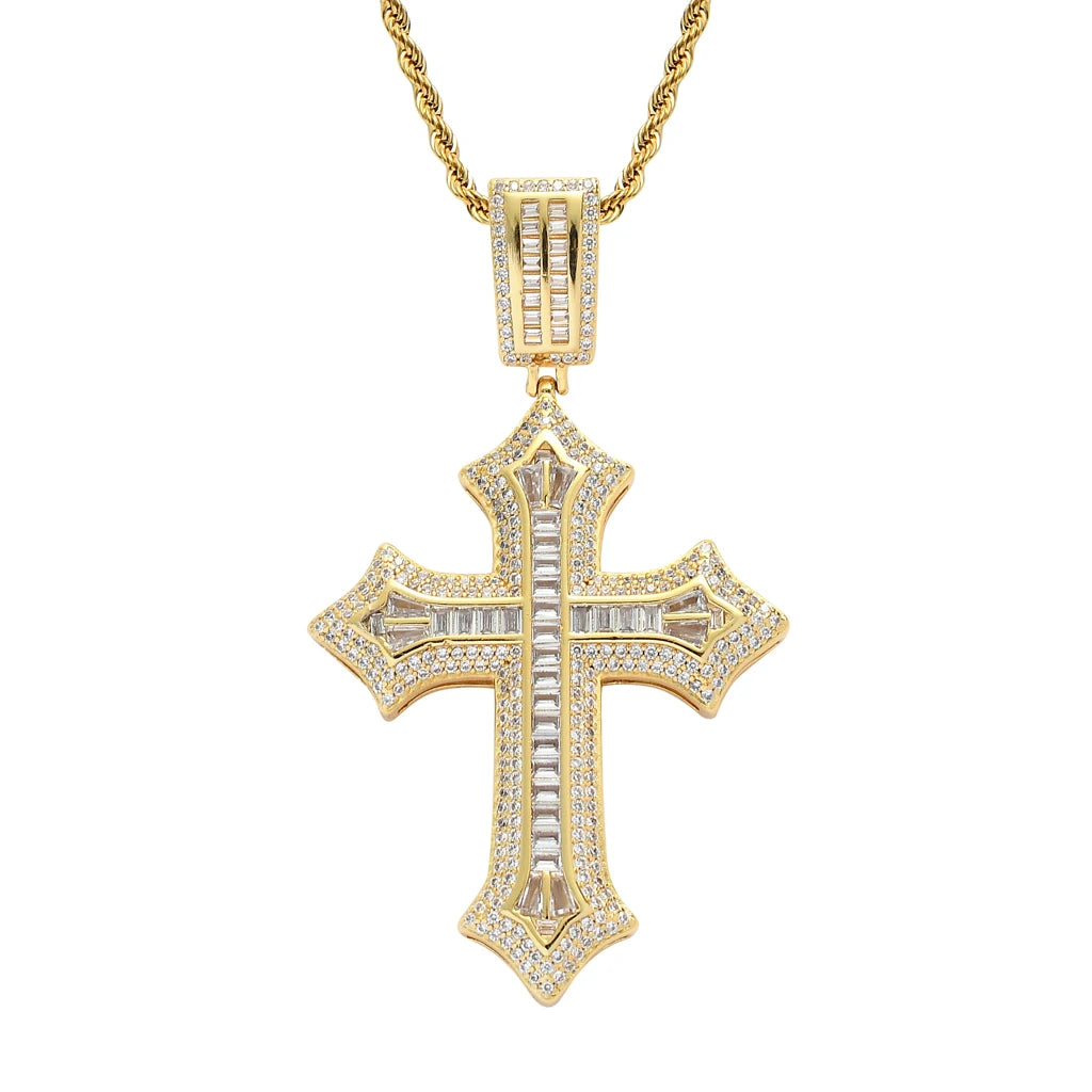 REBEL RQ Hip Hop Jewelry for Men Snake Cross 14K Gold Iced Out Cross Coral Snake Gemstone Shiny Iced Out Cross Pendant