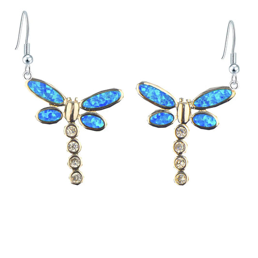 Dainty Dragonfly Opal Earrings  Ins TikTok Trendy Cute Gem Studs for Girls Fashion Jewelry Bulk