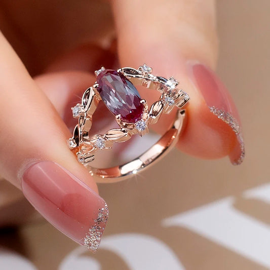 Messi Jewelry  MSR-945 14K Rose Gold Lab Grown Gemstone Ring for Women