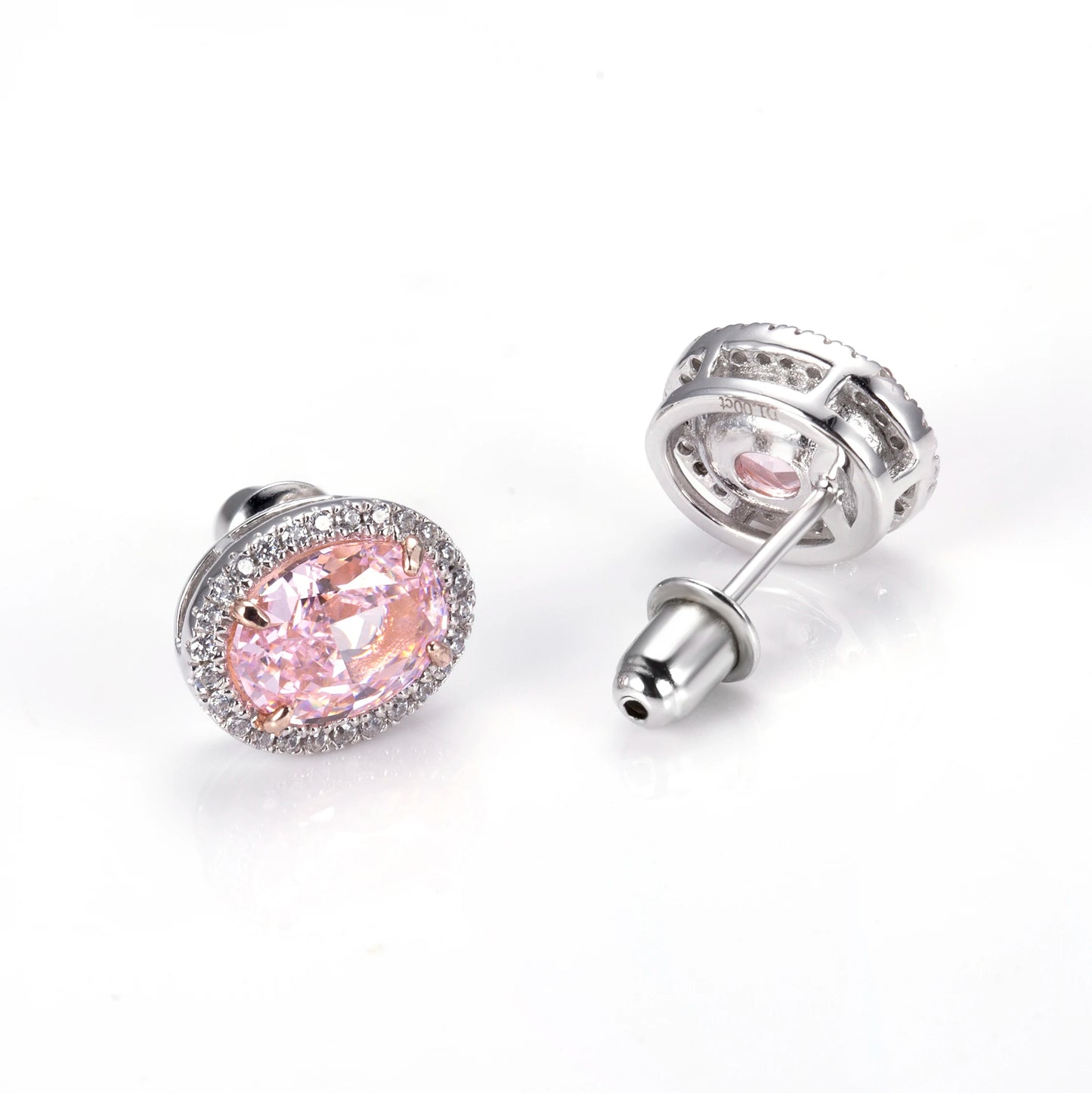 Messi Jewelry MSE-606  Oval Shape High Carbon Cubic Zirconia Pink  Earrings for Lover