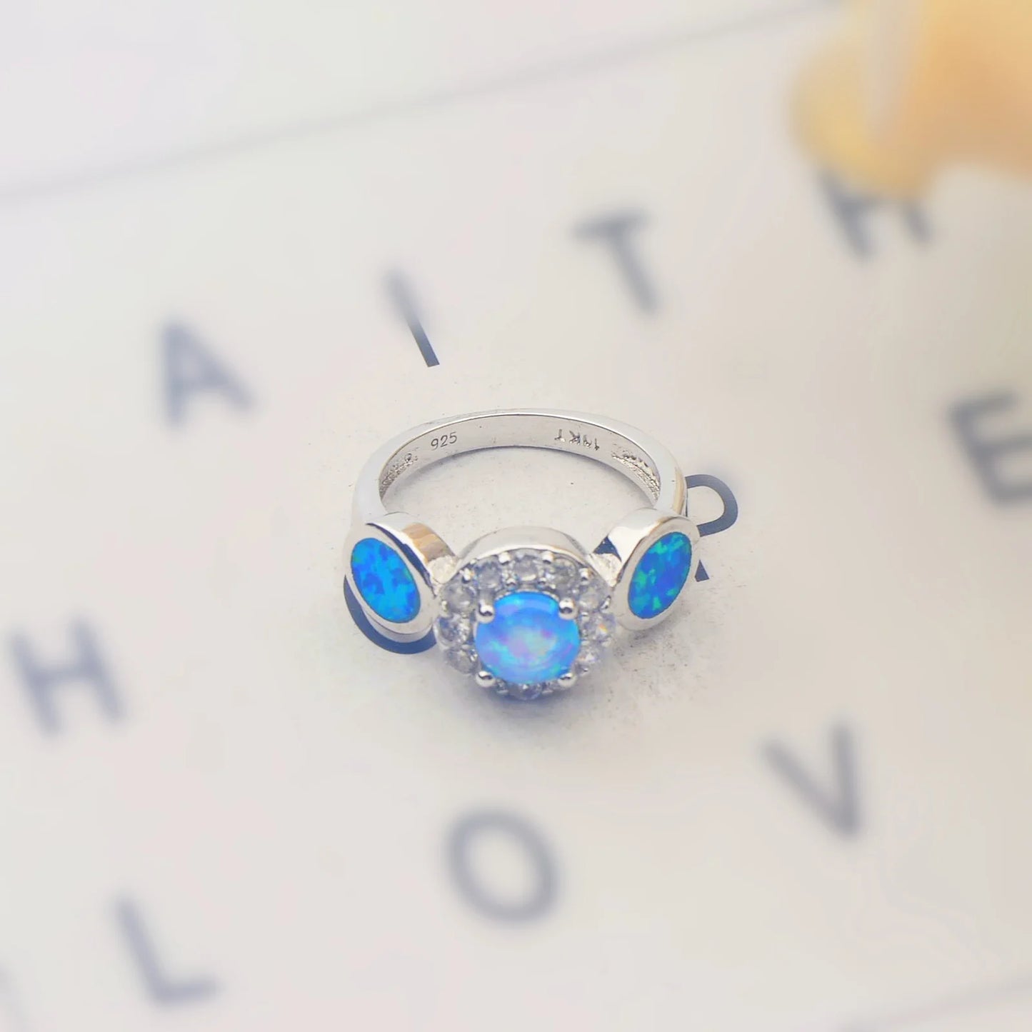 Flower Blue Opal Circle Ring | Iridescent Gem Inlay Band | Nature-Inspired Fashion Jewelry for Women Trendy Wear