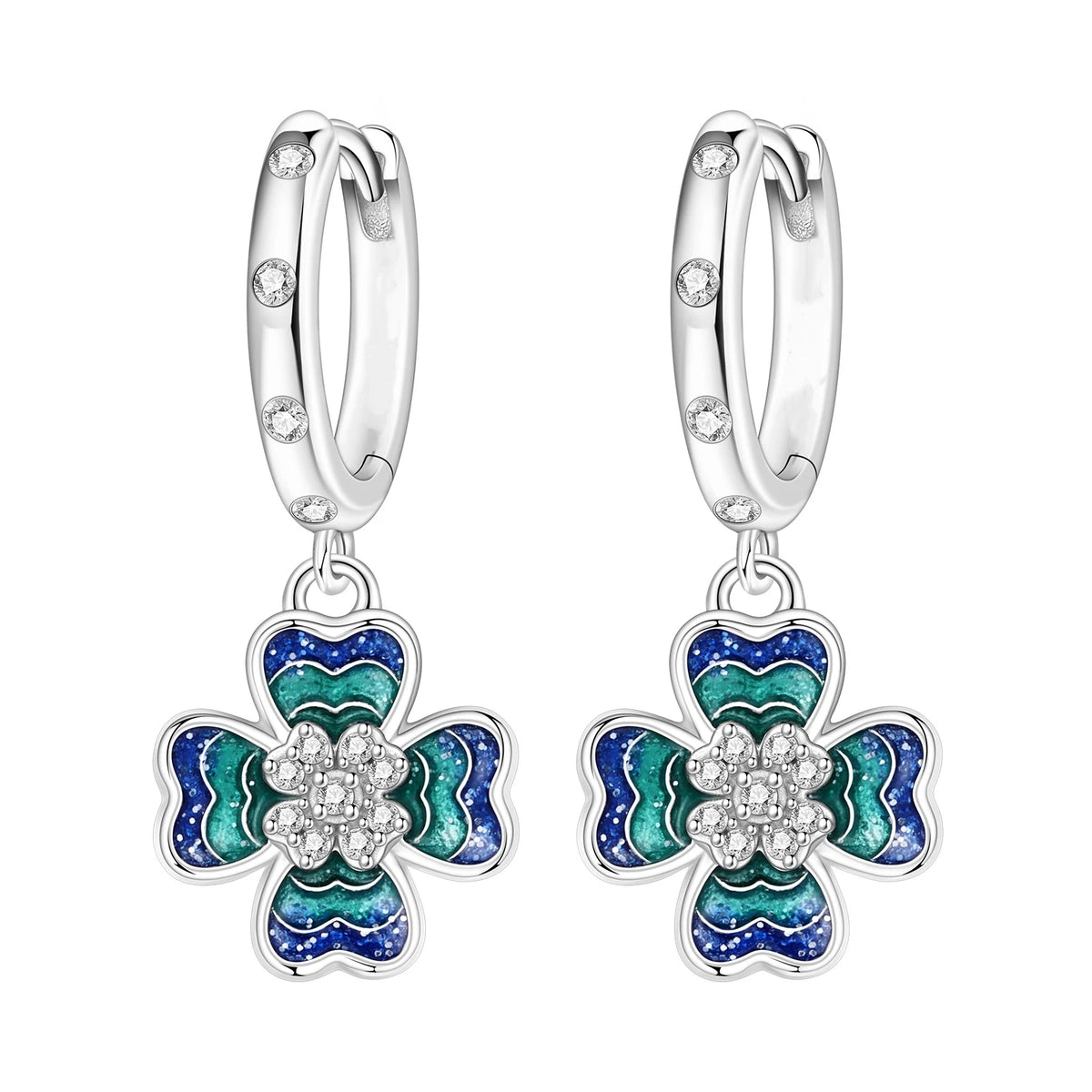 S&S Zircon Drop & Hoop Earrings | Snowflake, Feather & Clover | S&S
