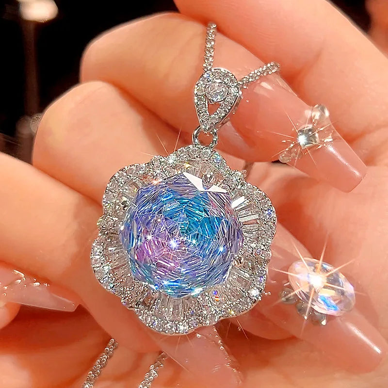 S&S Pink & Blue Gradient Zircon Floral Jewellery Set – Collection