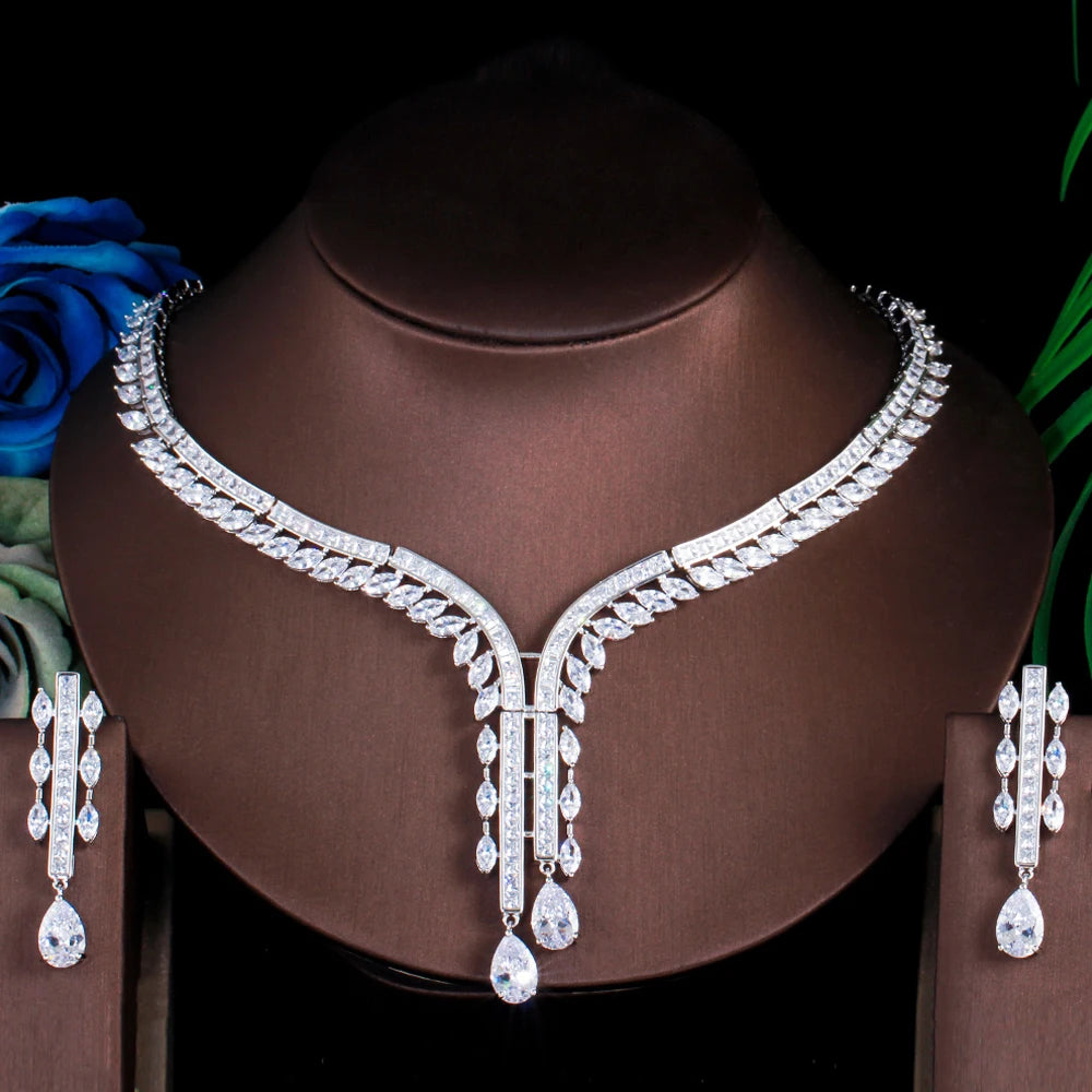 Shiny White Cubic Zirconia Wedding Bridal Jewelry Set for Women
