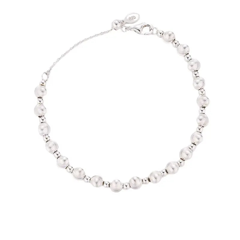 MuShan Jewelry Vintage Cat's Eye Brushed Beaded Bracelet Women Italian Gold-plated 925 Silver Wedding Gift