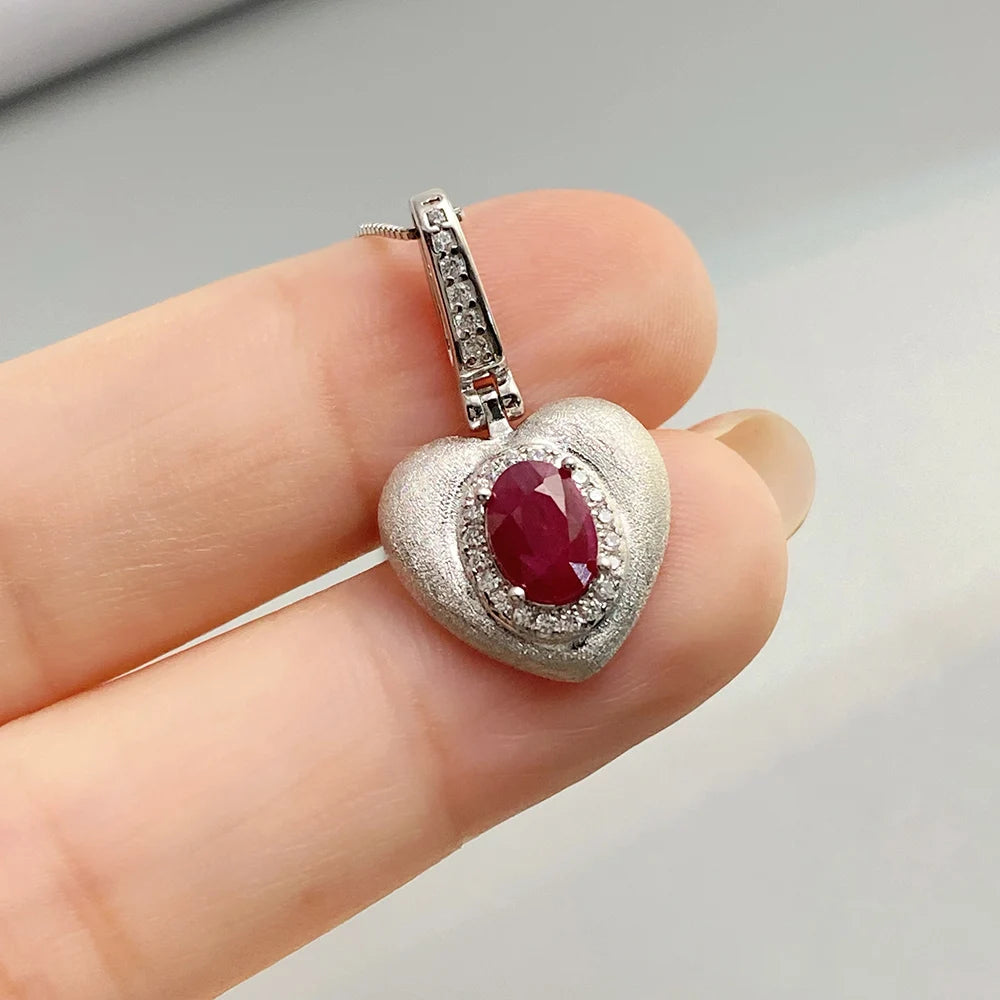 Gioiellieri Natural Red Ruby Pendant Necklace S925 Sterling Silver Fine Jewelry for Women Fashion Gemstone Charm Anniversary Gift