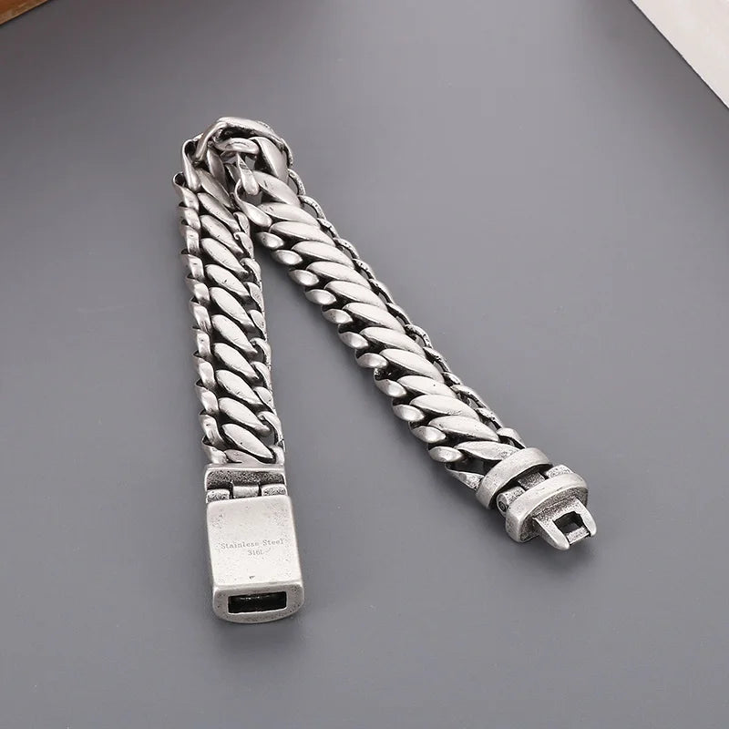 REBEL 220mm Casual Matte Surface Stainless Steel Links Bracelets for Man
