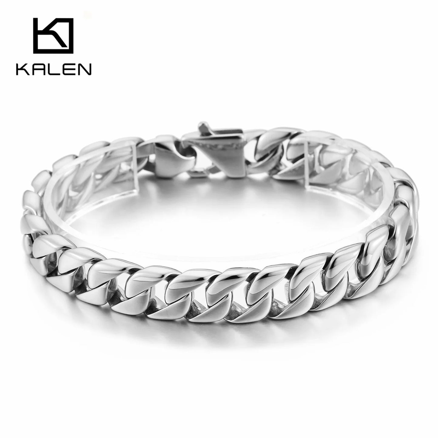 KALEN 23 cm Stainless Steel Cuban Link Chain Bracelet for Men